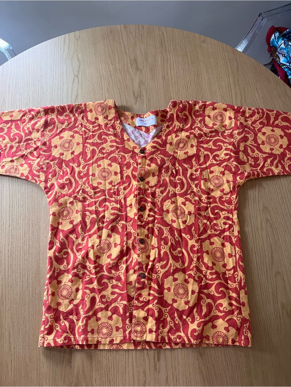 Loco Mosquito Vibrant linen and cotton Red & Gold Printed Button-Front Top